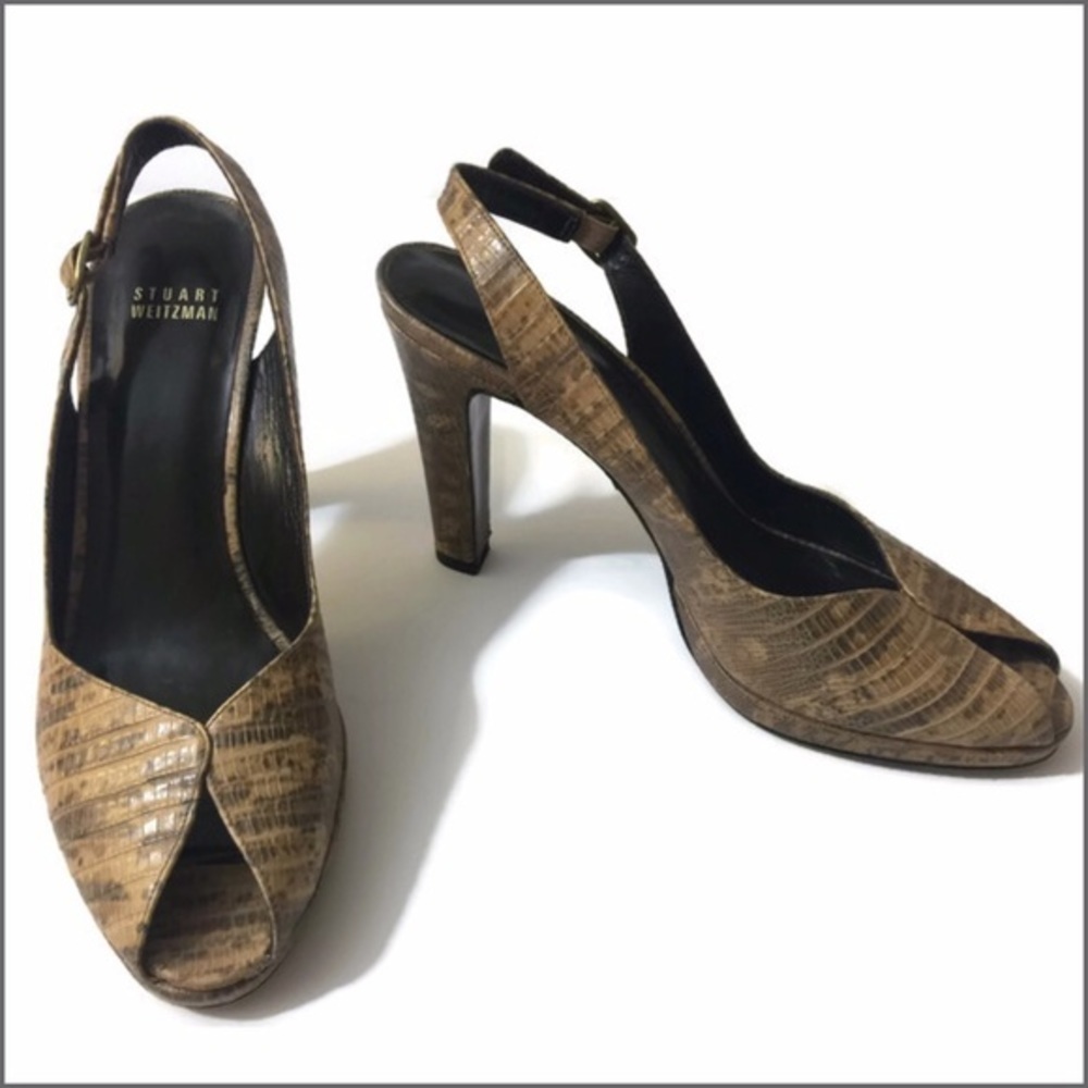 𝅺stuart Weitzman Snakeskin Slingback Heels